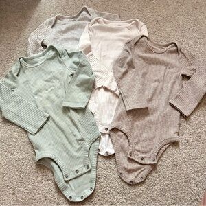 Carter's Ribbed Long-Sleeve Baby One-Piece Bodysuits - Sage, Cream, Taupe 24 m